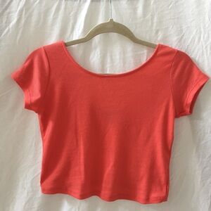 Coral Zara short sleeve crop top